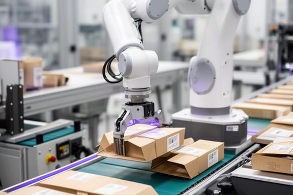 Braccio robotico per pick-and-place su linea di packaging in una cartotecnica siciliana
