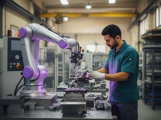 Robot collaborativo in funzione presso un'azienda metalmeccanica siciliana con operatore affiancato